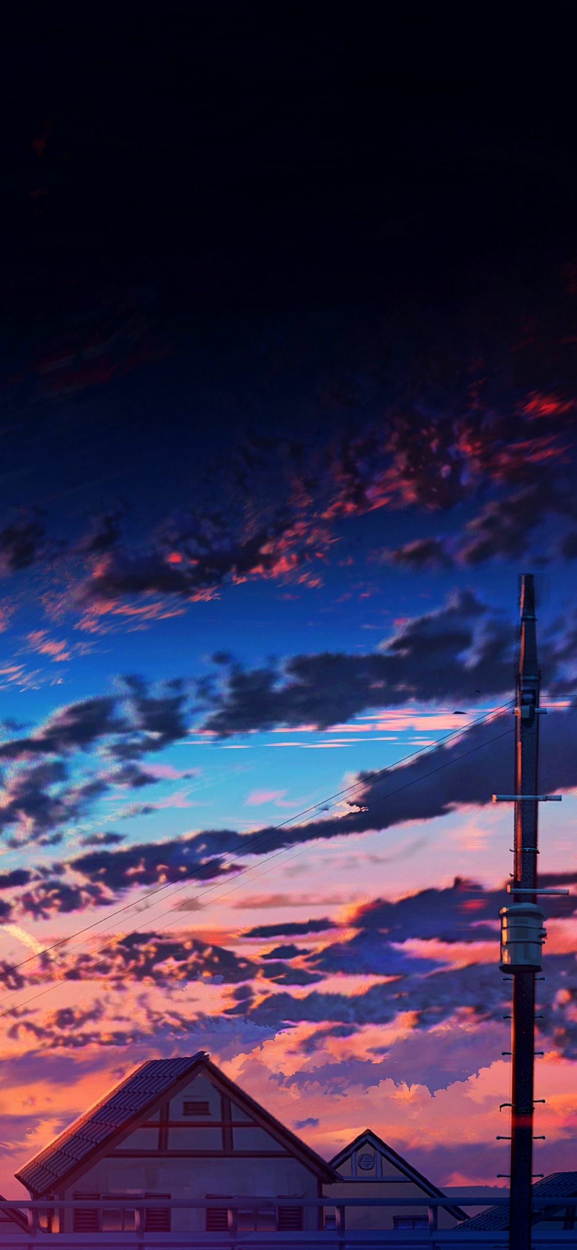 Blauer Oranger Anime-Sonnenuntergang, Anime, Ärmel, Cartoon, Nacht. Wallpaper in 1125x2436 Resolution