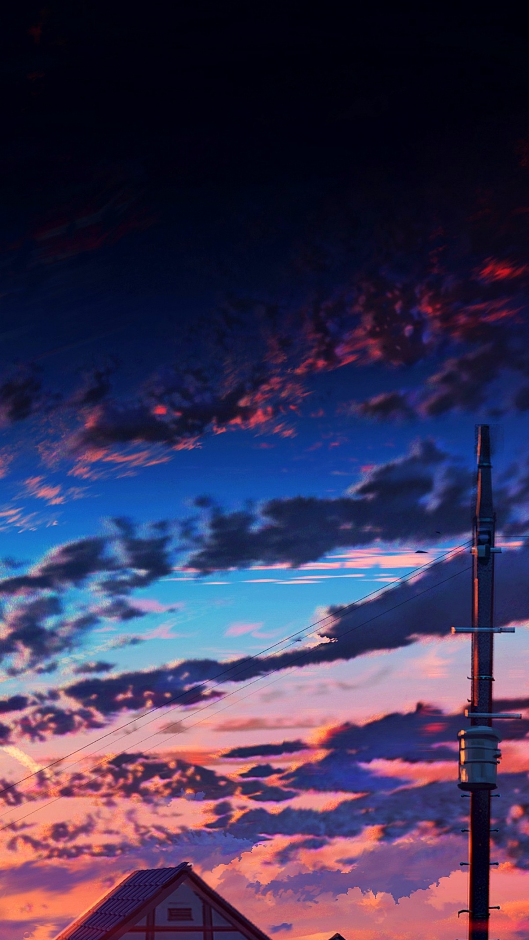 Blue Orange Anime Sunset, Anime, Sleeve, Cartoon, Night. Wallpaper in 1080x1920 Resolution