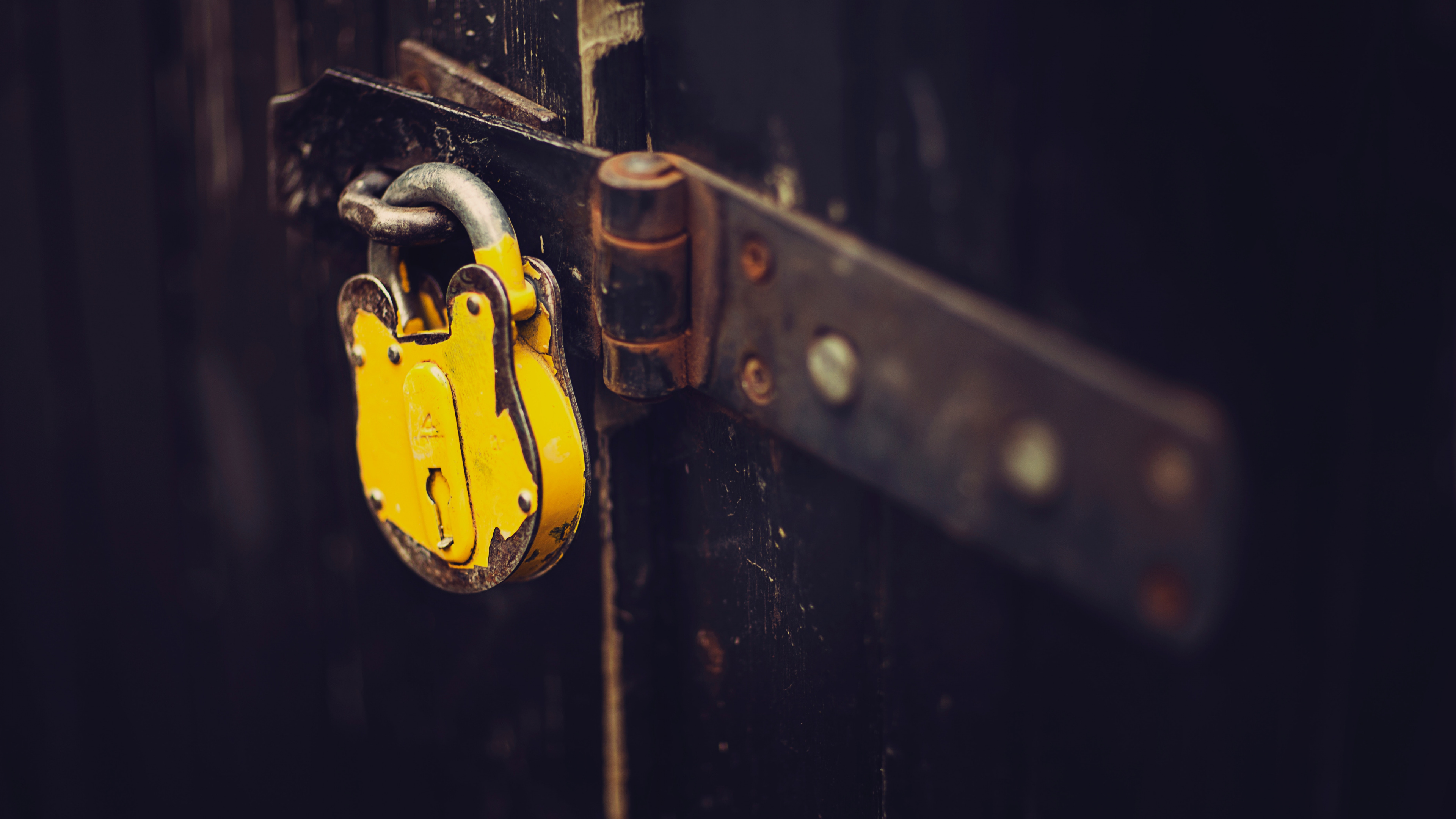 Brown Padlock on Black Wooden Door. Wallpaper in 3840x2160 Resolution
