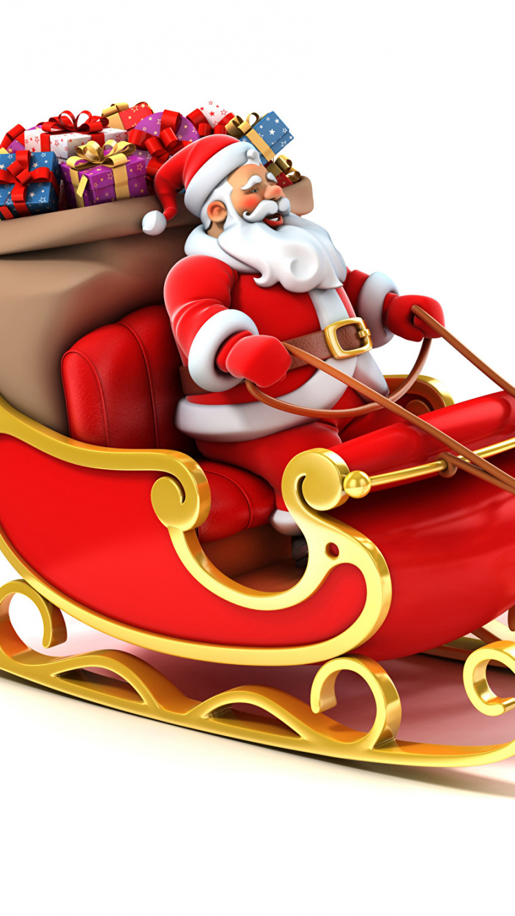 Reindeer, Santa Claus, Christmas Day, Clip Art, Sled. Wallpaper in 750x1334 Resolution
