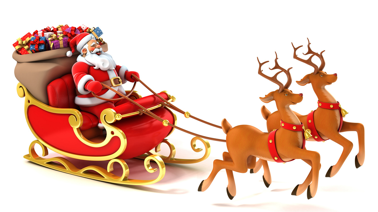 Renne, Santa Claus, Le Jour De Noël, Clip Art, Traîneau. Wallpaper in 1280x720 Resolution