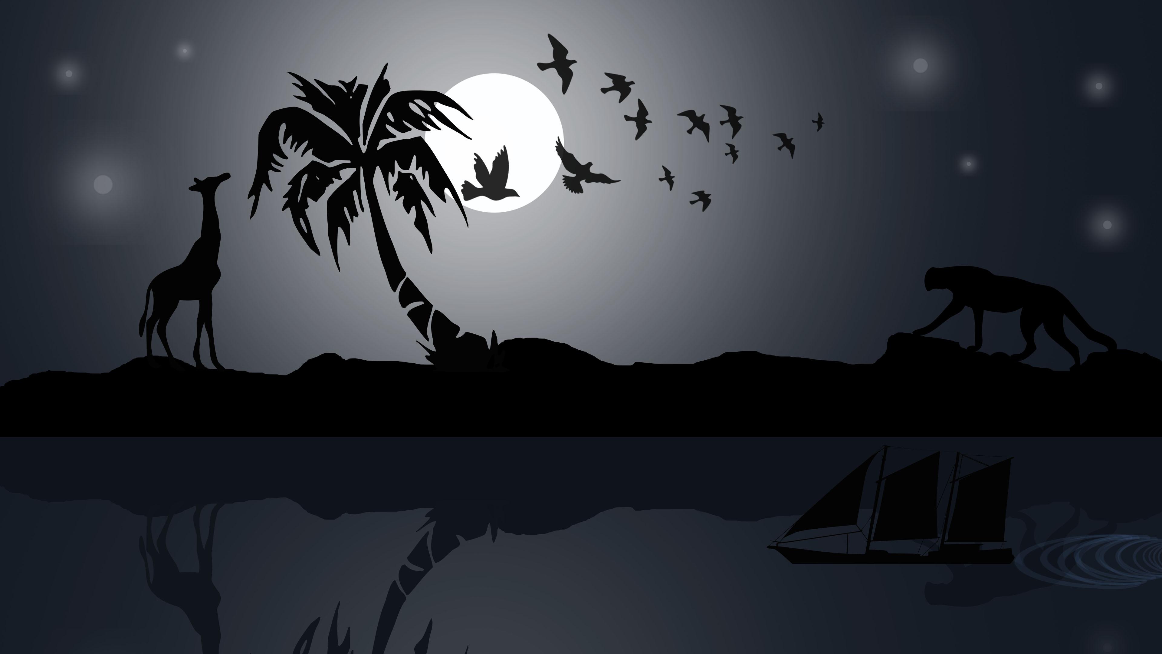 Mondlicht, Atmosphäre, Kunst, Astronomisches Objekt, Vogel. Wallpaper in 3840x2160 Resolution