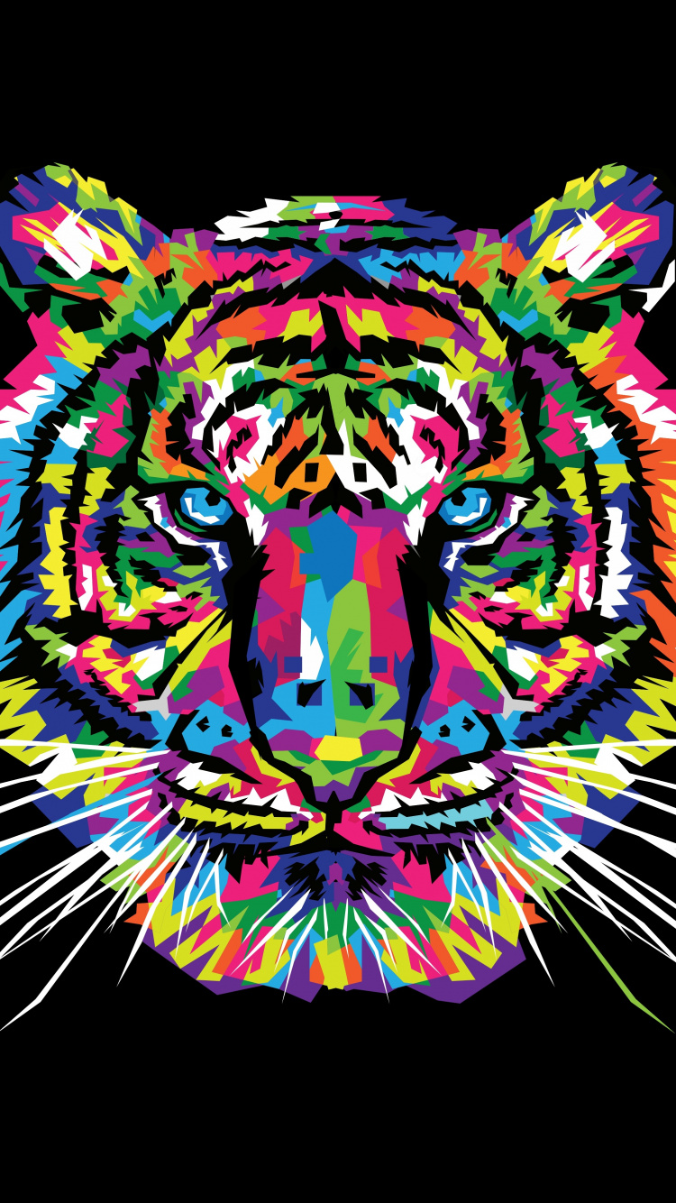 Illustration de Tigre Noir et Blanc Orange. Wallpaper in 750x1334 Resolution