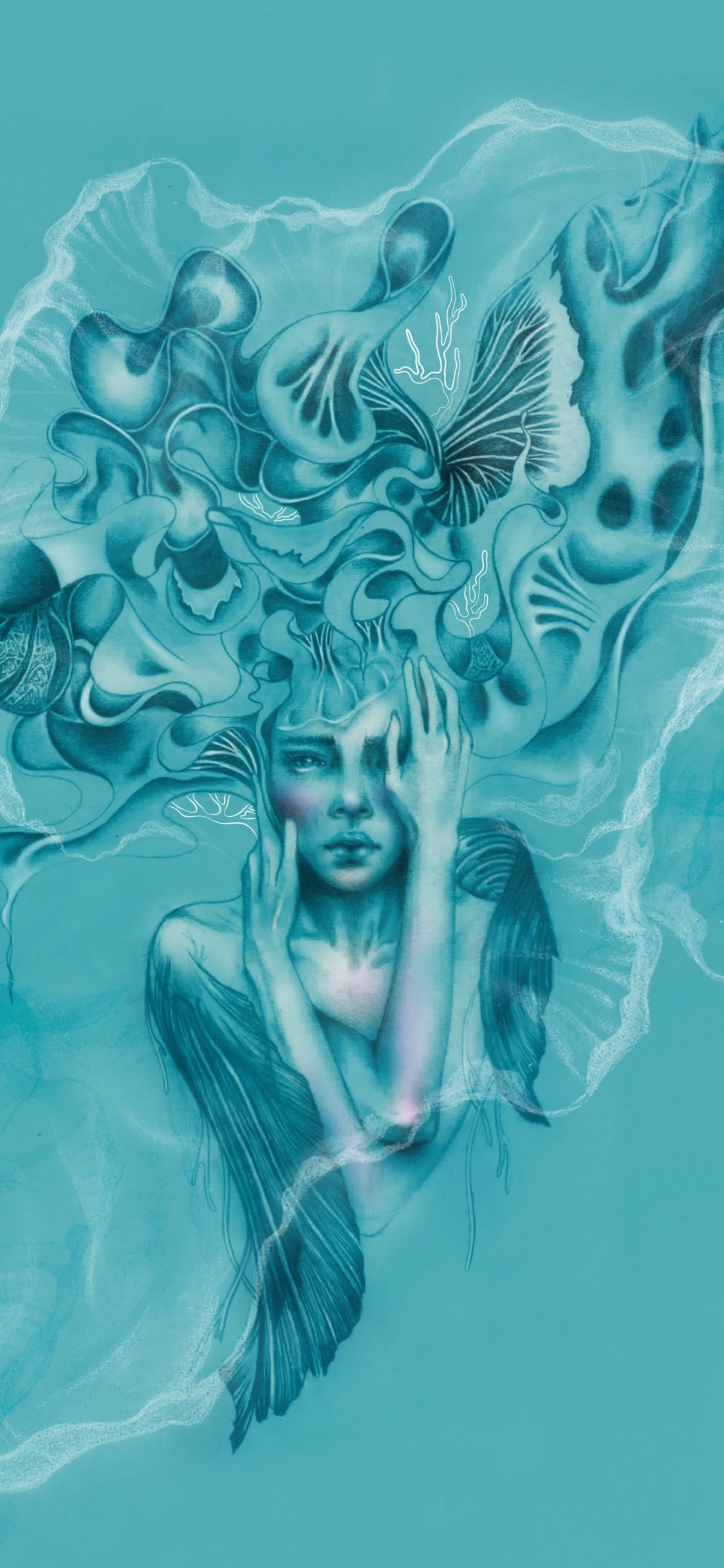 Underwater, Art, Design, Graphic Design, Painting. Wallpaper in 1125x2436 Resolution