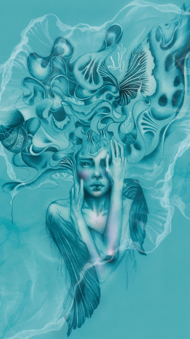 Underwater, Art, Design, Graphic Design, Painting. Wallpaper in 750x1334 Resolution