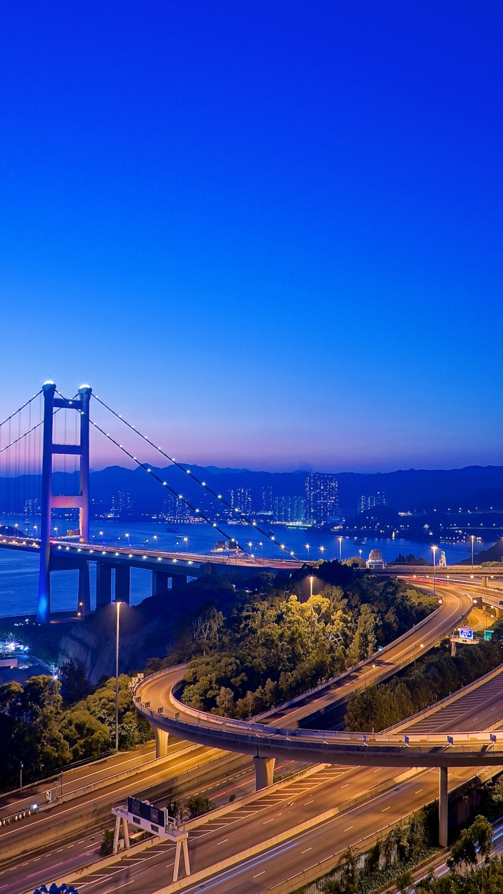 Tsing Ma Bridge, Bridge, City, Road, Guangzhou. Wallpaper in 720x1280 Resolution