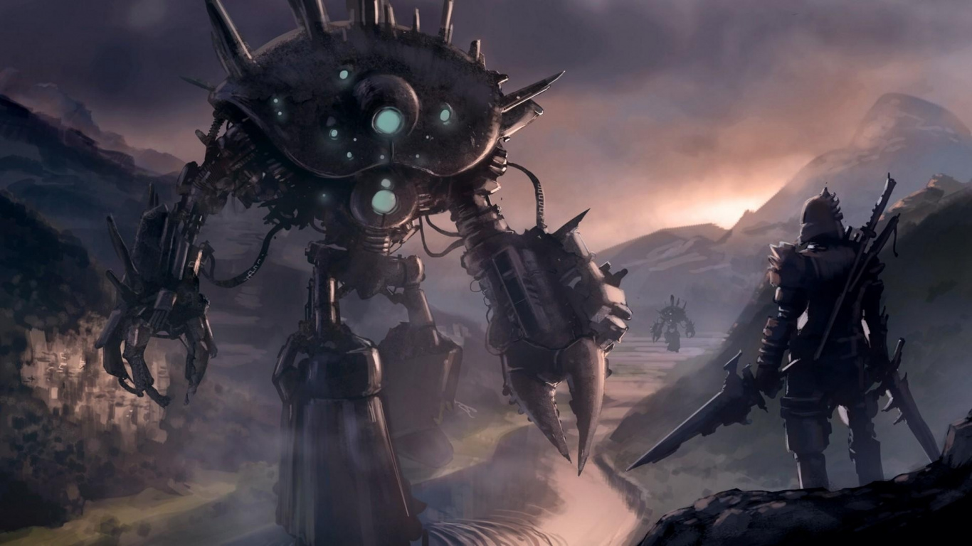 Robot Noir et Marron Sur Rocher. Wallpaper in 1366x768 Resolution