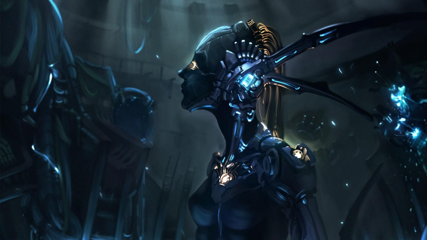 Schwarz-graue Roboter-Actionfigur. Wallpaper in 1366x768 Resolution