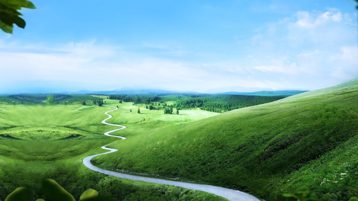 Champ D'herbe Verte Sous Ciel Bleu Pendant la Journée. Wallpaper in 1366x768 Resolution