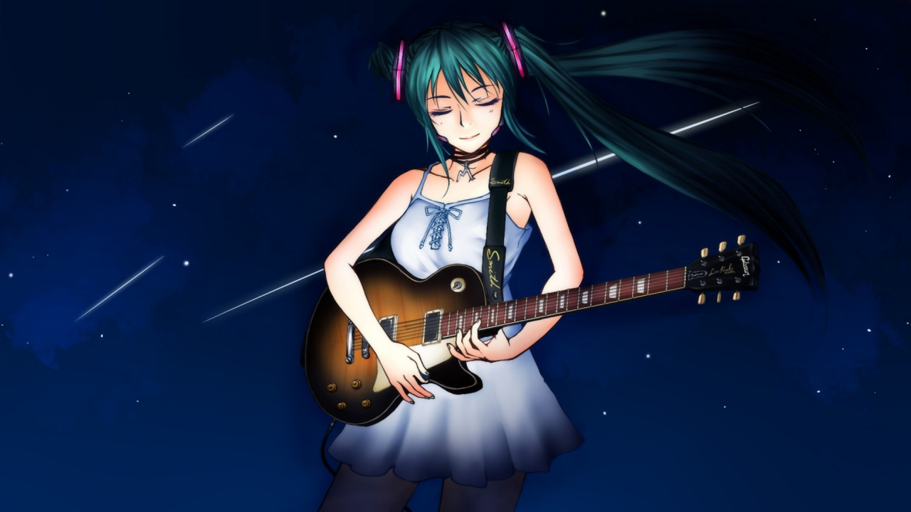 Woman in Black and White Polka Dot Dress Holding Electric Guitar. Wallpaper in 1280x720 Resolution