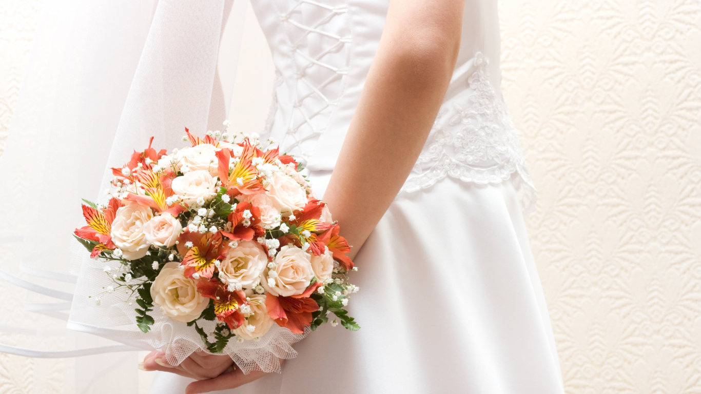 Ramo de Flores, Boda, Floristry, Vestido de Novia, Diseño Floral. Wallpaper in 1366x768 Resolution