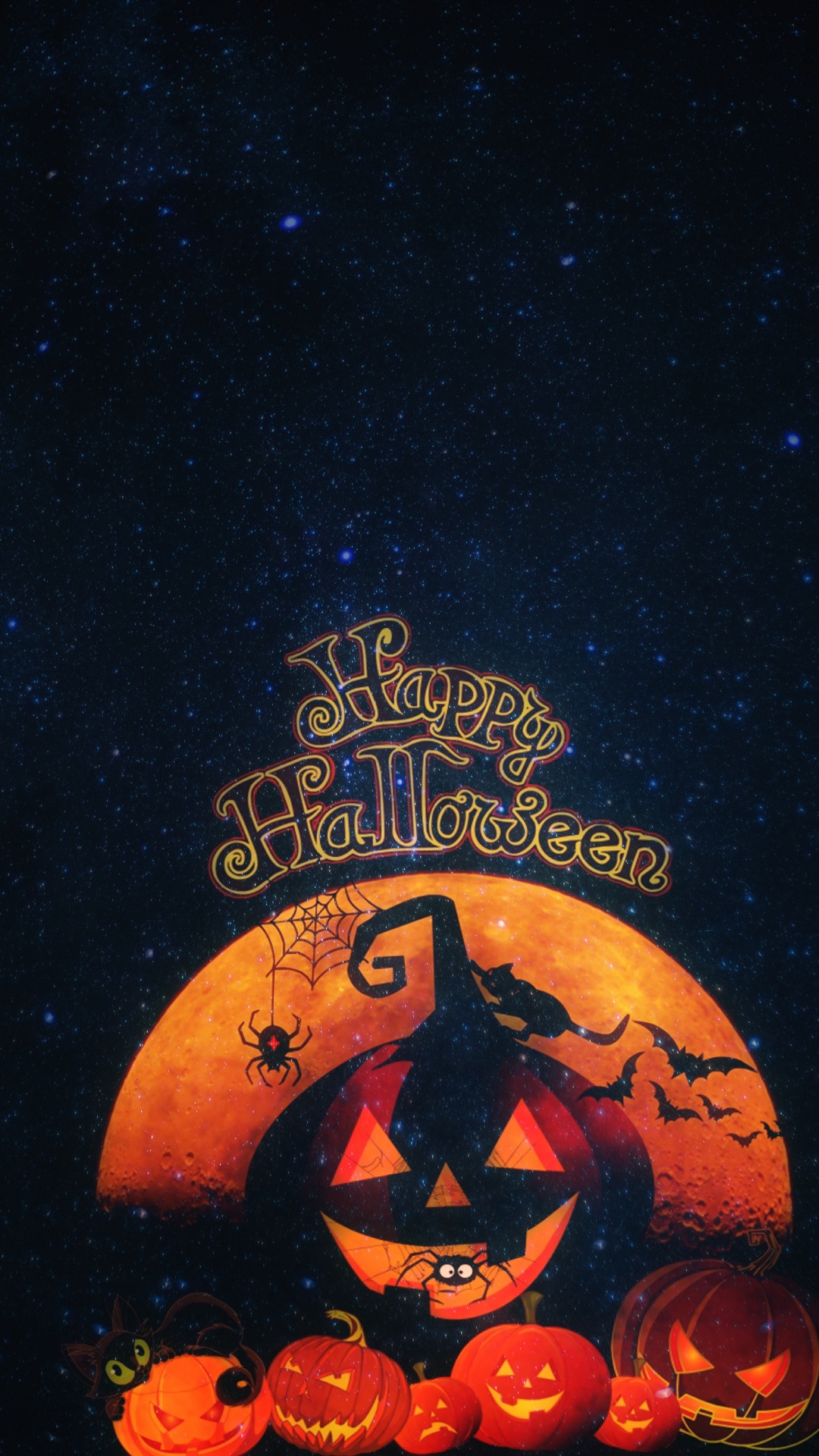 Night, Pumpkin, Illustration, Space, Darkness. Wallpaper in 1080x1920 Resolution