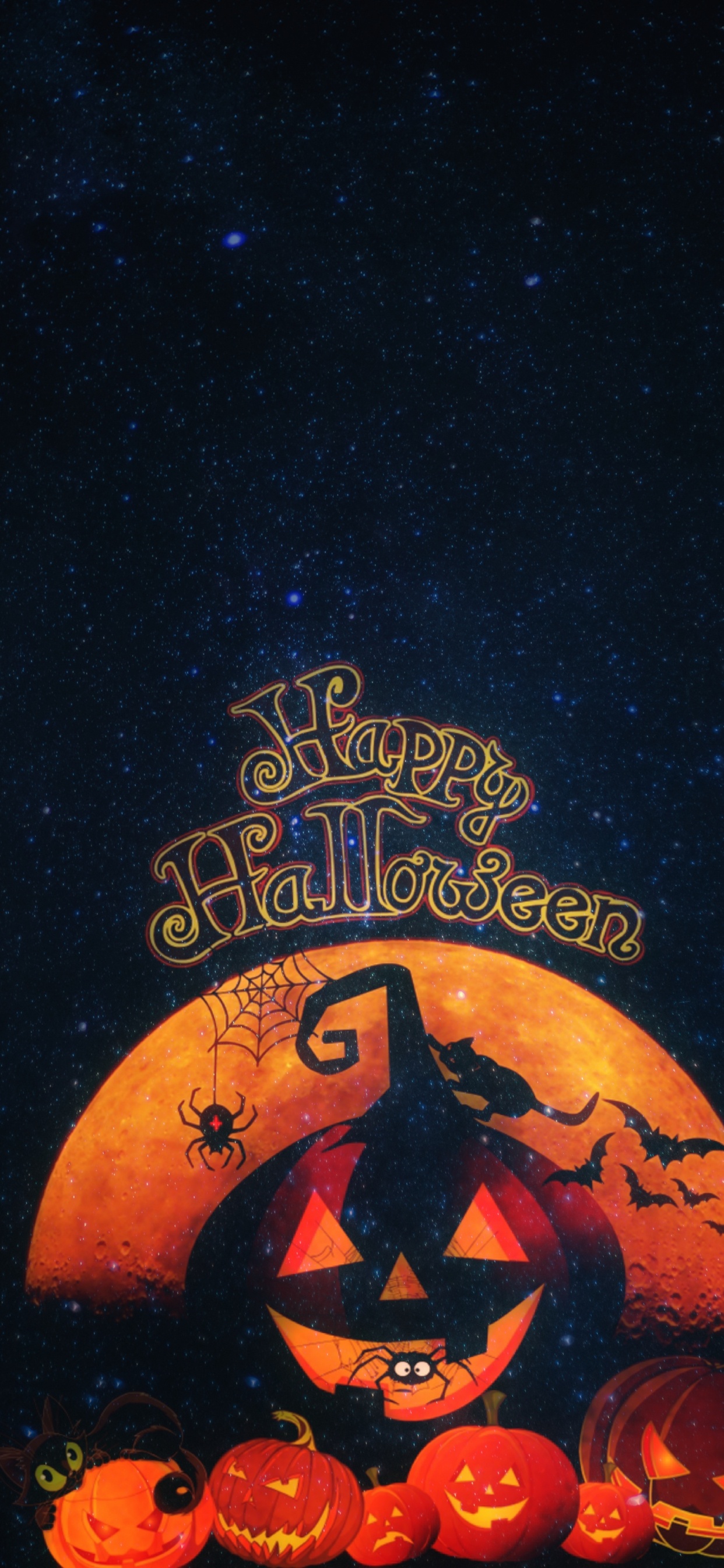 Night, Pumpkin, Illustration, Space, Darkness. Wallpaper in 1242x2688 Resolution