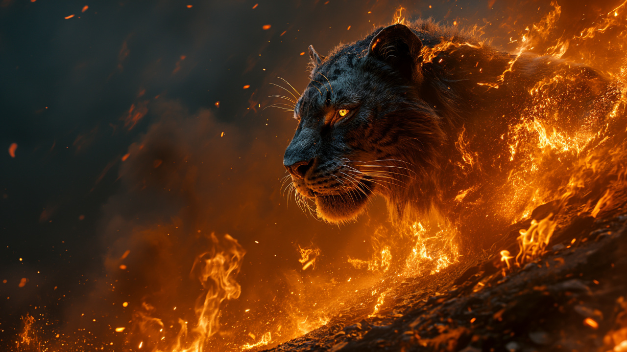 Big Cats, Carnivore, Felidae, Fire, Flame. Wallpaper in 1280x720 Resolution