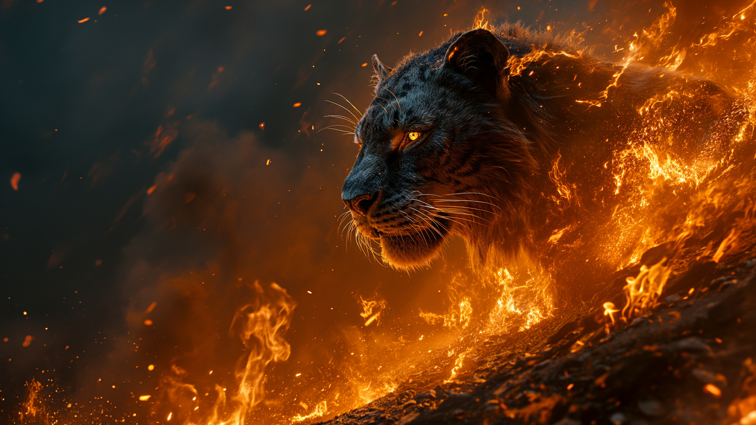 Big Cats, Carnivore, Felidae, Fire, Flame. Wallpaper in 2560x1440 Resolution