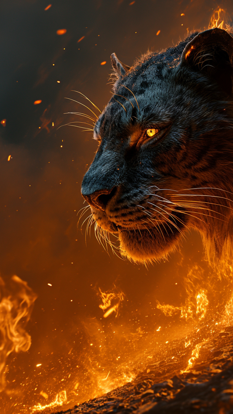 Grandes Felinos, Carnívoro, Felidae, Fuego, Llama. Wallpaper in 750x1334 Resolution