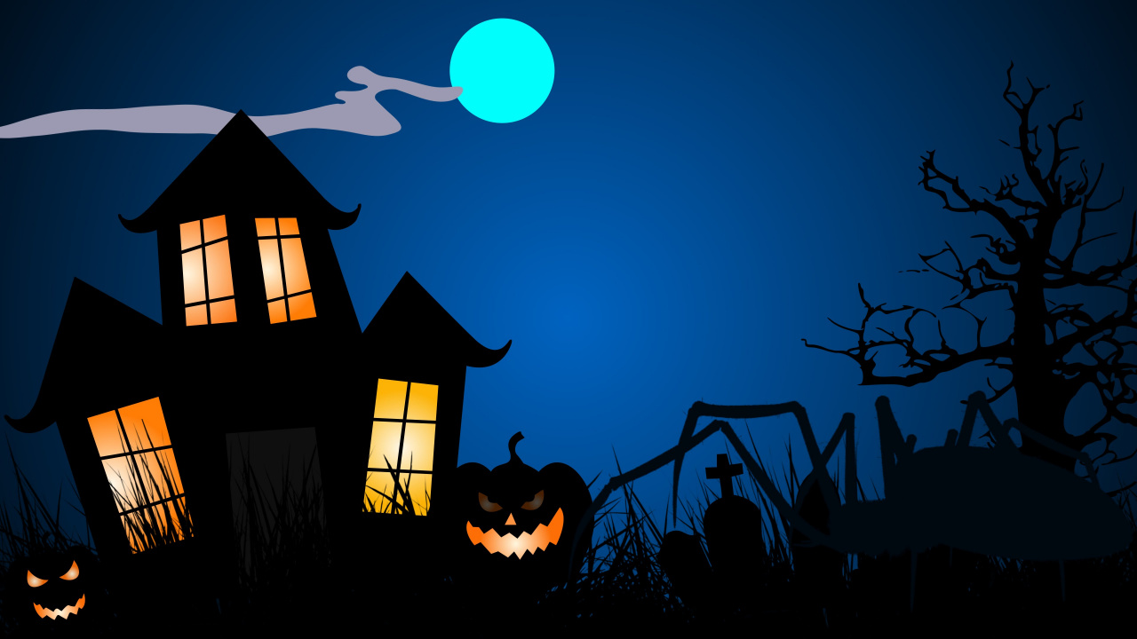 Luz, Noche, Calabaza, Azul, Halloween. Wallpaper in 1280x720 Resolution