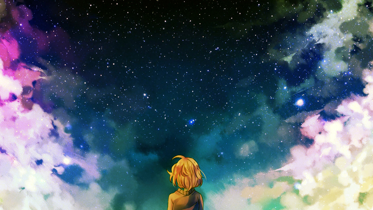 Blonde Haired Woman in White Tank Top Under Starry Night. Wallpaper in 1280x720 Resolution