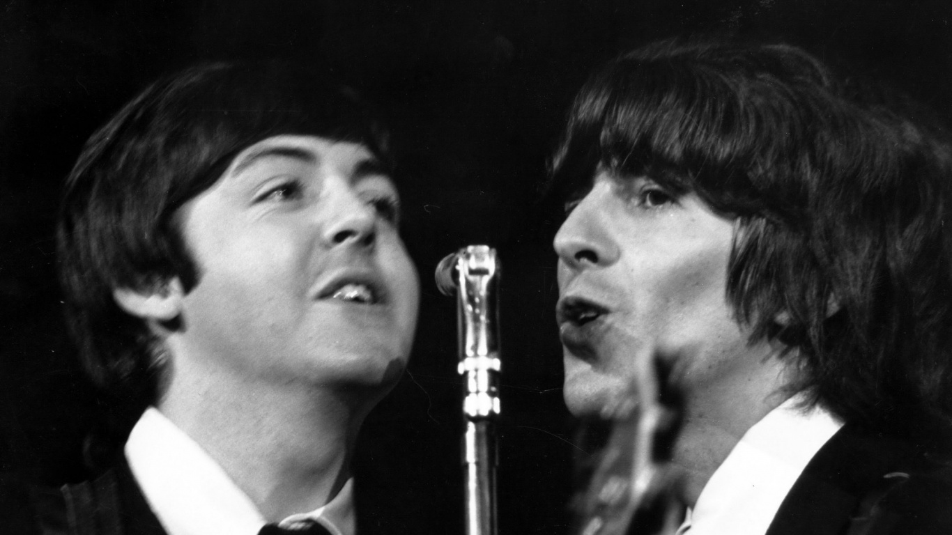 Die Beatles, George Harrison, Leistung, Gesang, Musik. Wallpaper in 1366x768 Resolution