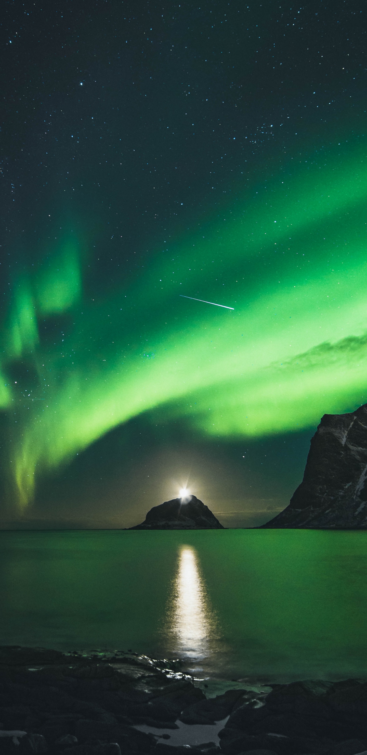 Aurora, Les Îles Lofoten, Nature, Green, Paysage Naturel. Wallpaper in 1440x2960 Resolution