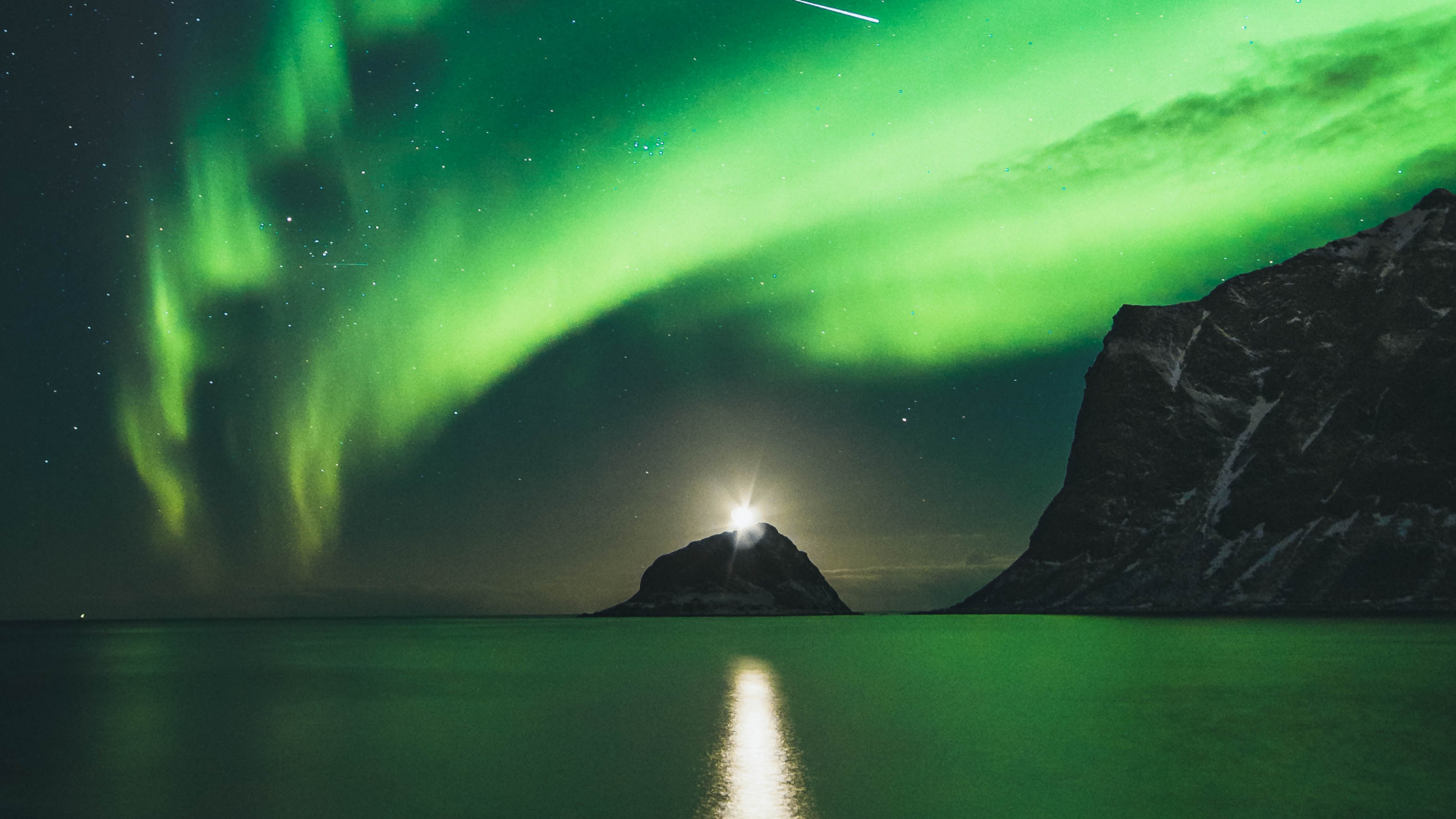 Aurora, Lofoten, Nature, Green, Natural Landscape. Wallpaper in 1920x1080 Resolution