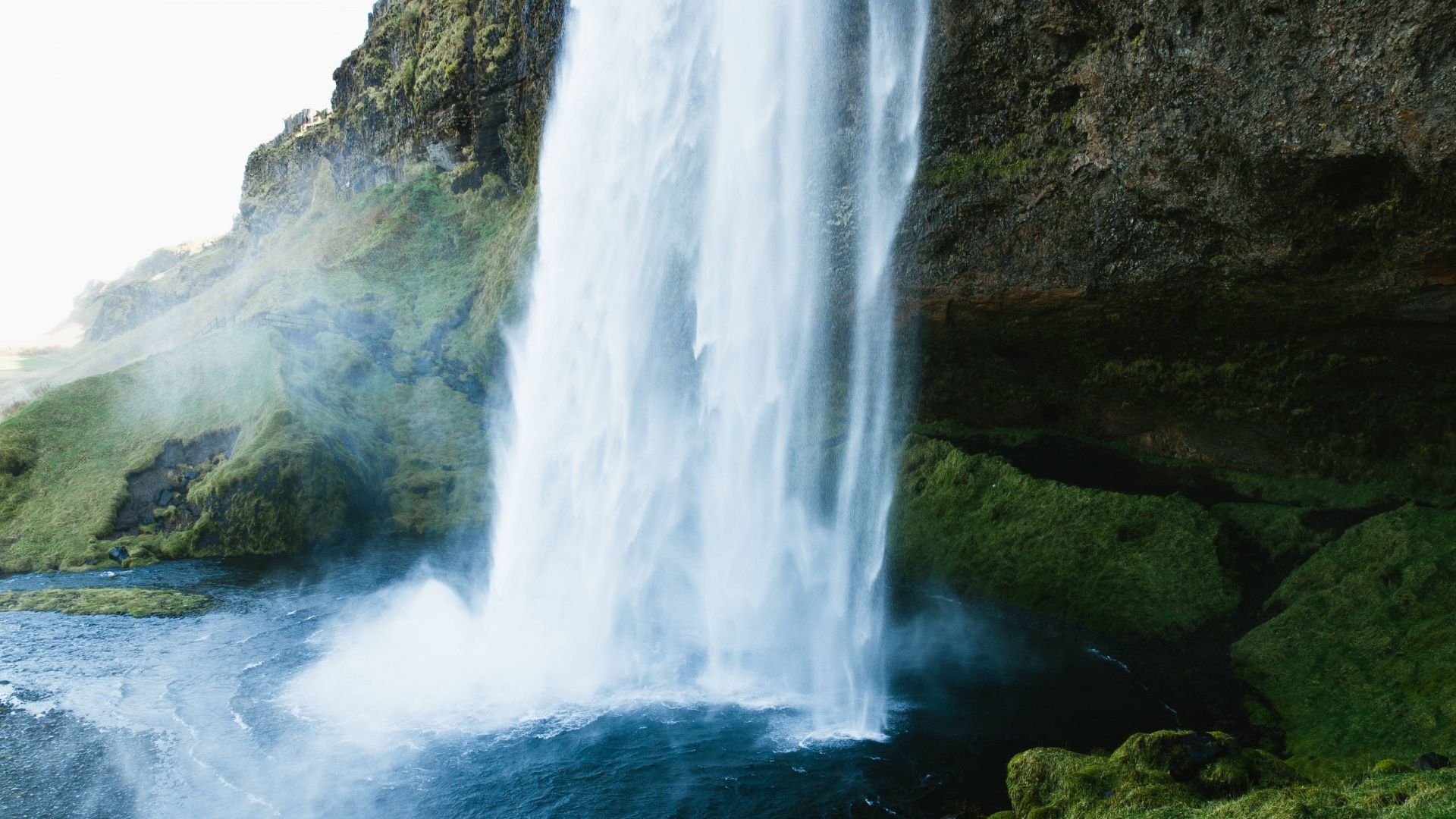 Waterfalls on Green Grass Covered Hill During Daytime. Wallpaper in 1920x1080 Resolution