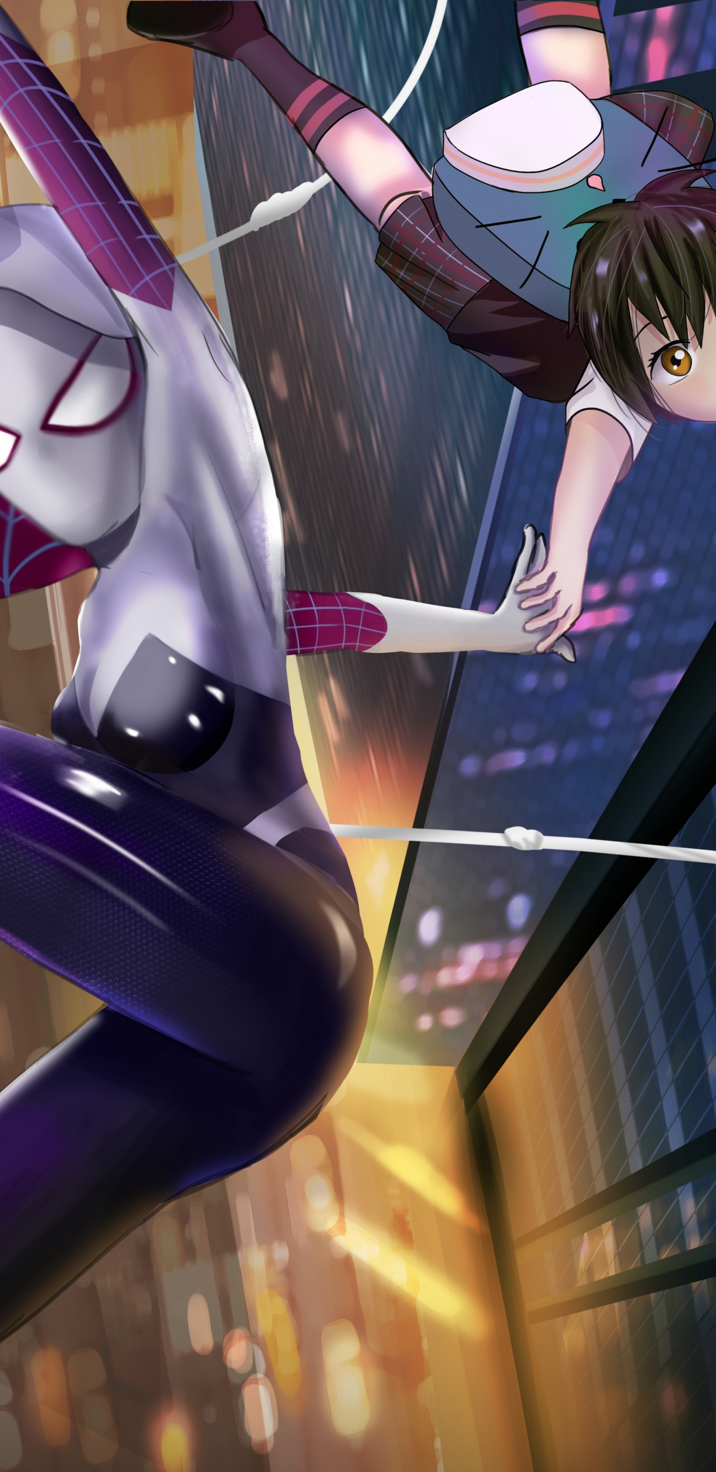 Femme en Noir et Blanc Chemise à Manches Longues et Pantalon Bleu Personnage Anime. Wallpaper in 1440x2960 Resolution