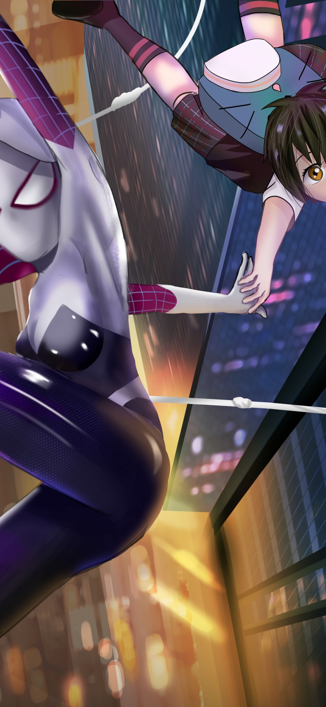 Mujer Con Camisa de Manga Larga en Blanco y Negro y Pantalón Azul Personaje de Anime. Wallpaper in 1125x2436 Resolution