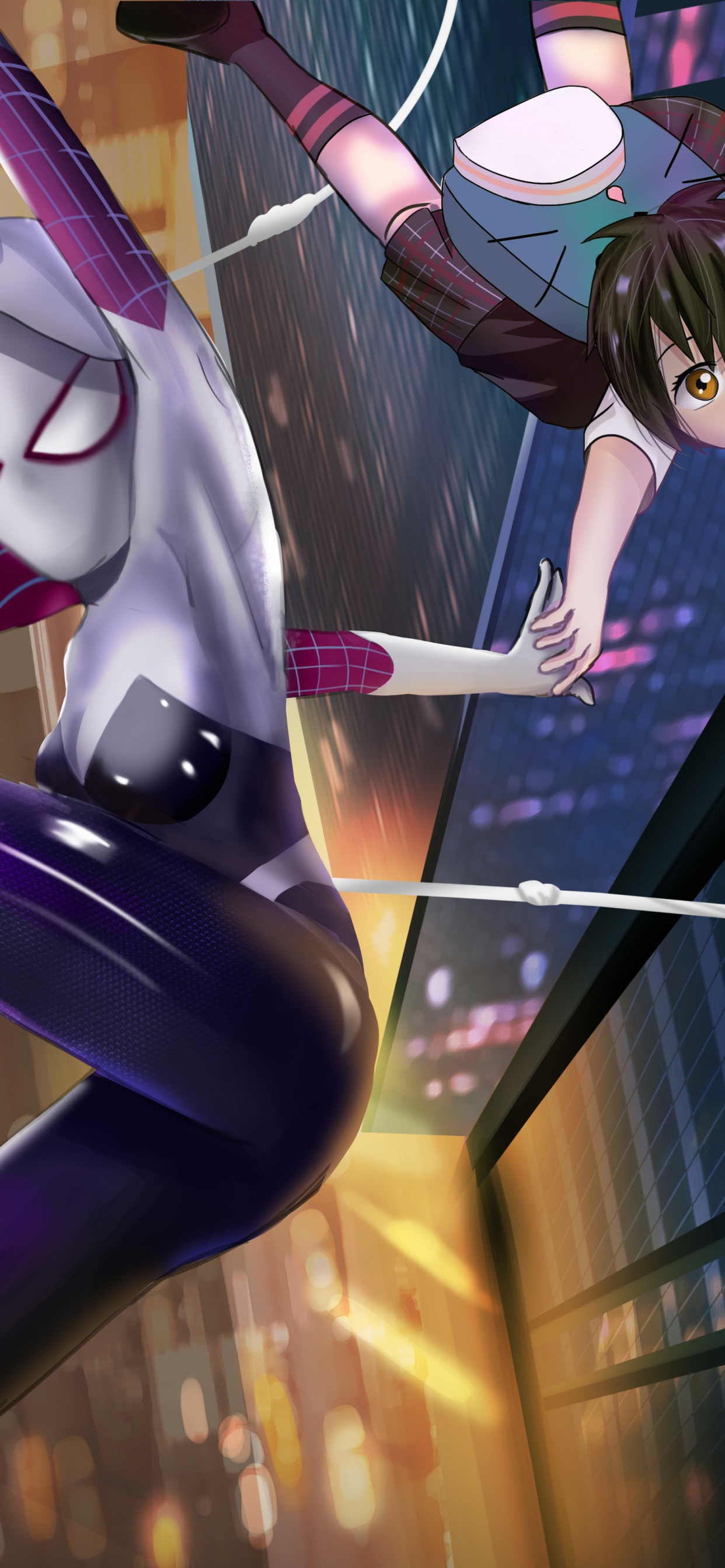 Mujer Con Camisa de Manga Larga en Blanco y Negro y Pantalón Azul Personaje de Anime. Wallpaper in 1242x2688 Resolution