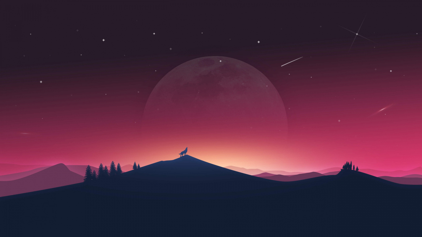 Silhouette de Montagne Sous Ciel Rouge. Wallpaper in 1366x768 Resolution