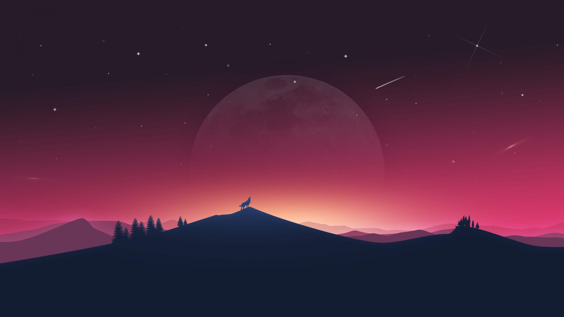 Silhouette of Mountain Under Red Sky. Wallpaper in 1920x1080 Resolution