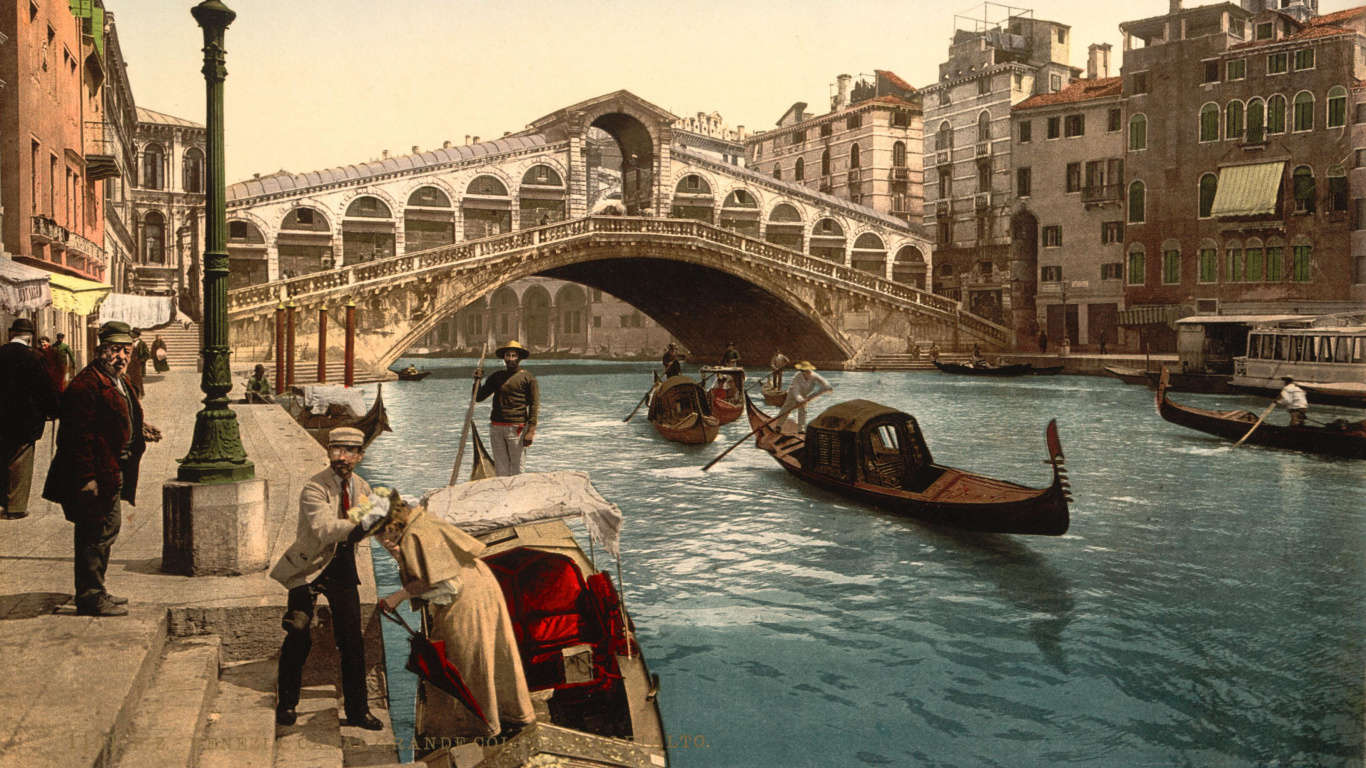 le Pont du Rialto, Gondole, Voie Navigable, Canal, Tourisme. Wallpaper in 1366x768 Resolution