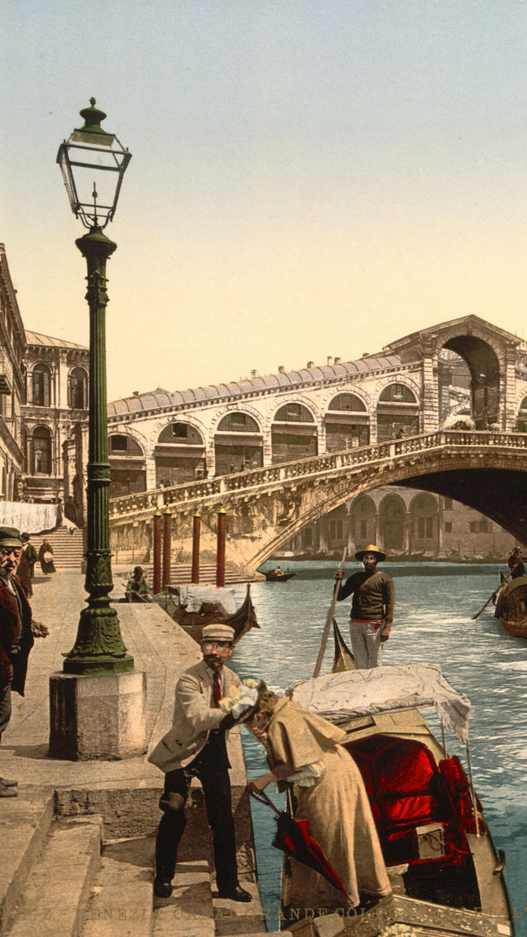 Rialto-Brücke, Gondel, Wasserstraße, Kanal, Tourismus. Wallpaper in 750x1334 Resolution