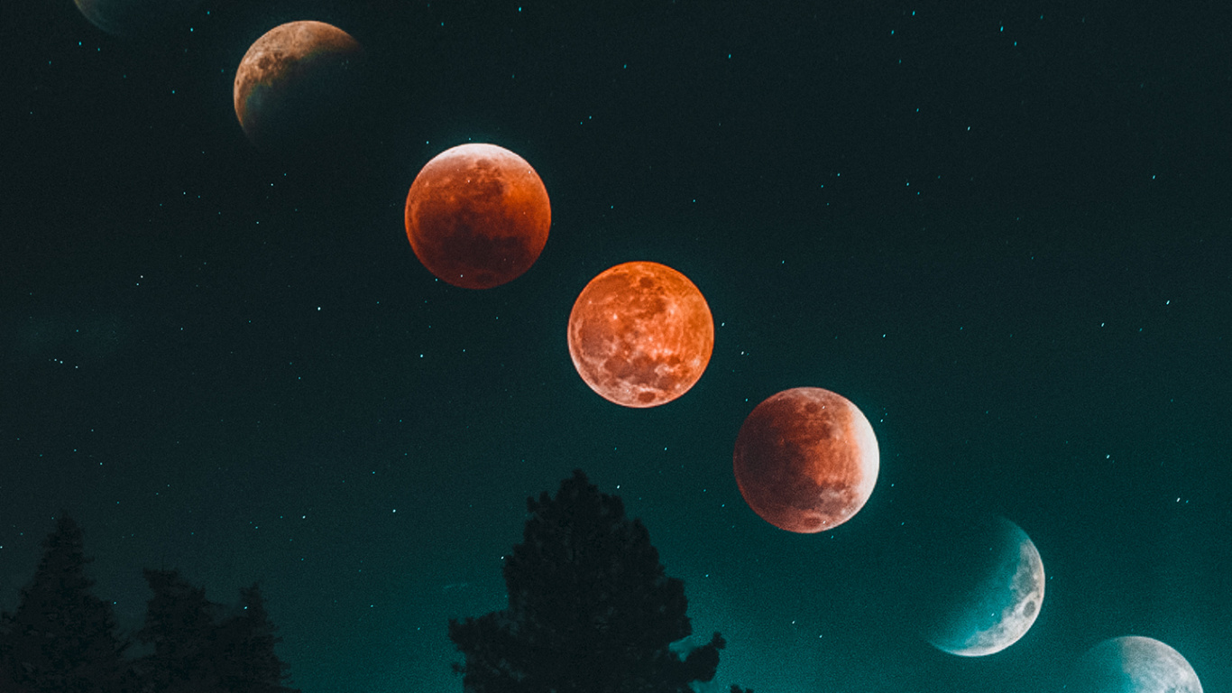 Lunar Phase, Moon, Space, Phase, Atmosphere. Wallpaper in 1366x768 Resolution