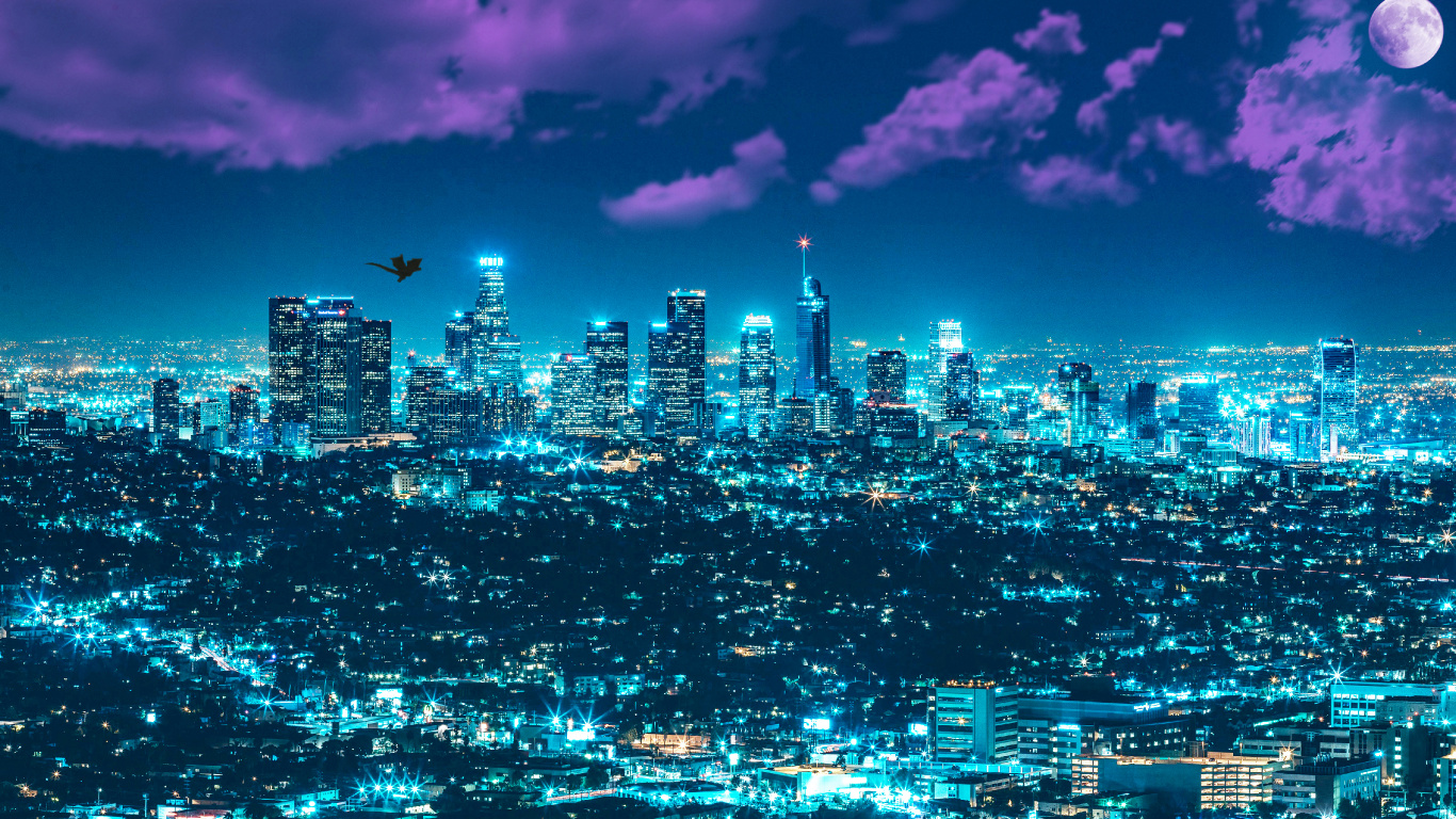 City Skyline During Night Time. Wallpaper in 1366x768 Resolution