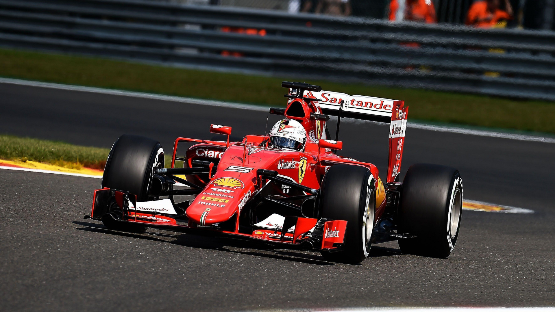 Red and Black f 1 Race Car on Track. Wallpaper in 1920x1080 Resolution