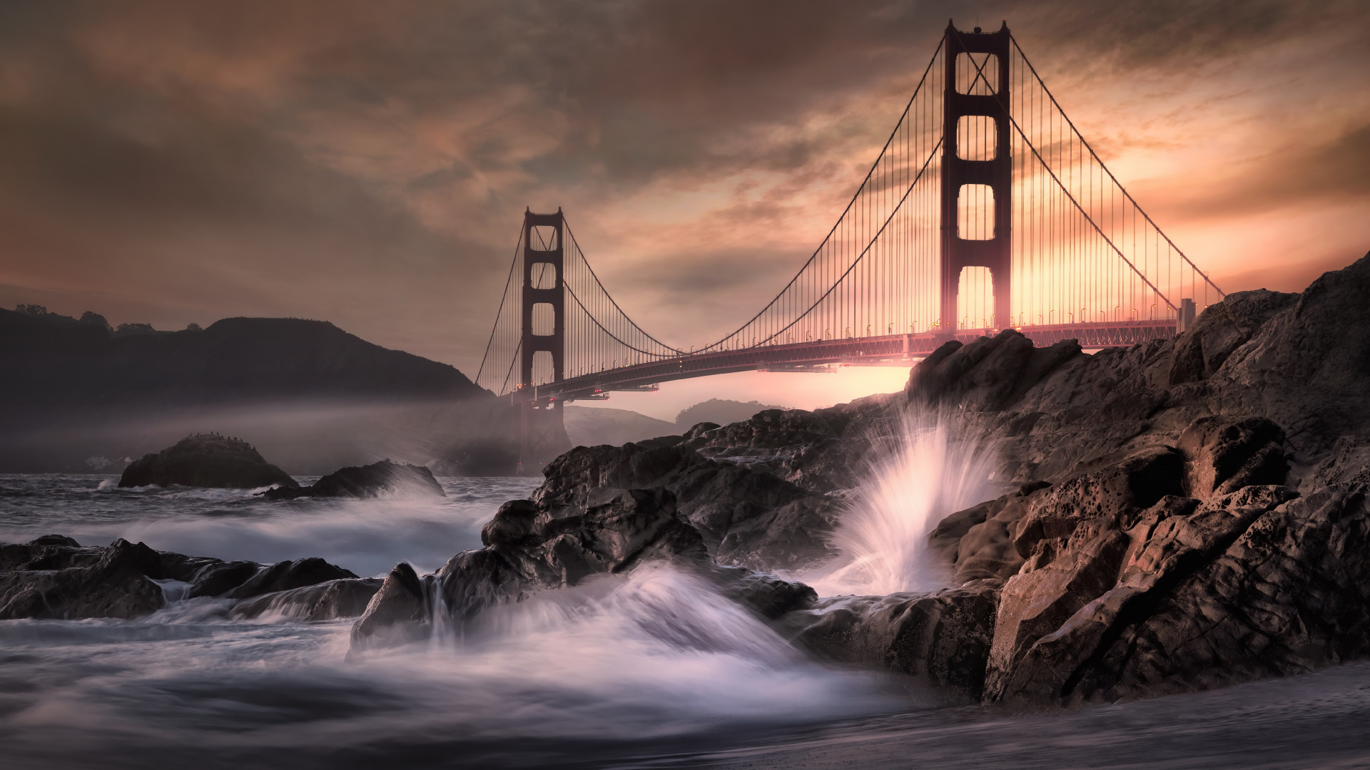 Puente Golden Gate, Baker Beach, San Francisco Oakland Bay Bridge, Agua, Ambiente. Wallpaper in 1920x1080 Resolution