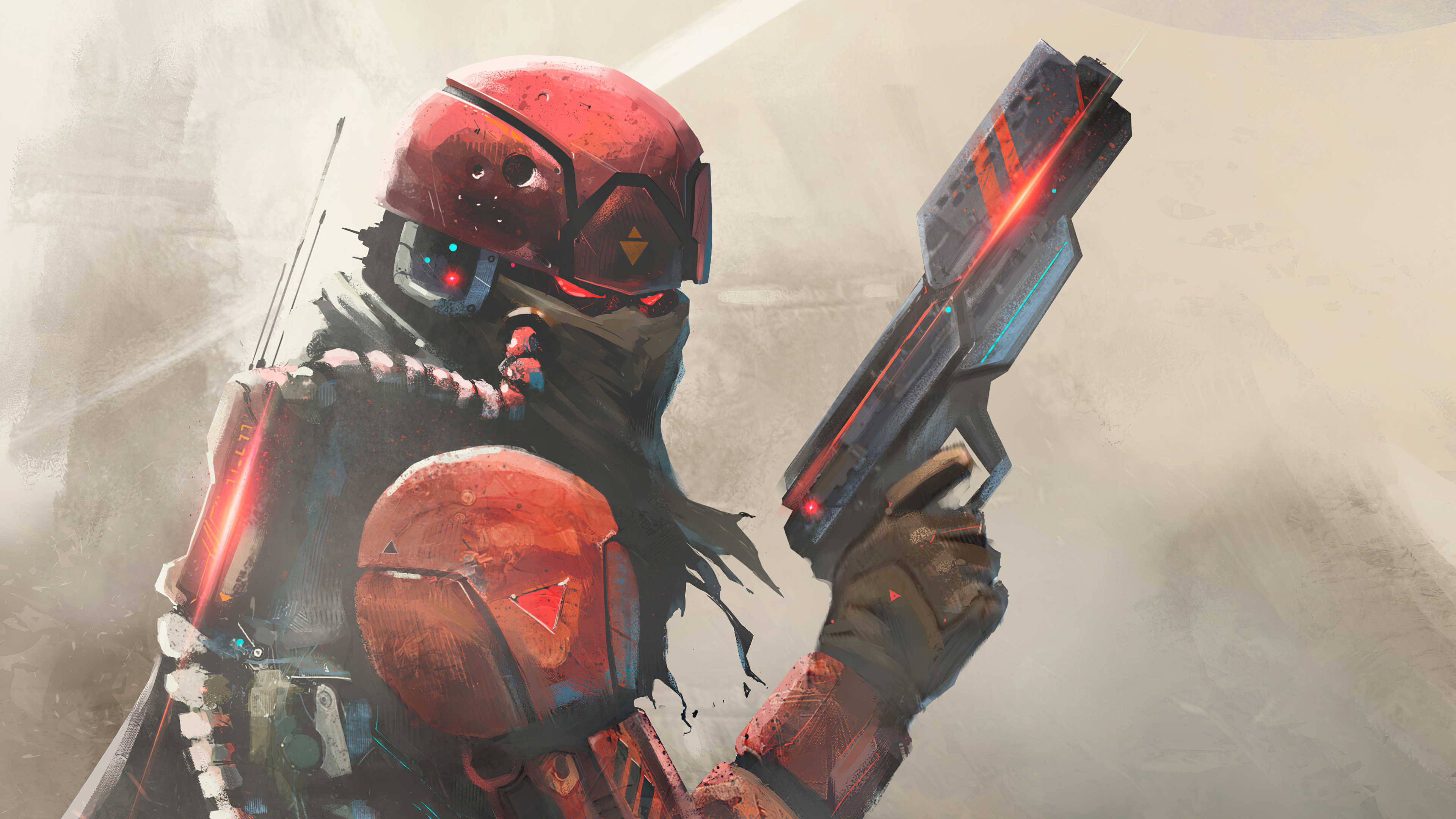 Homme au Masque Noir et Rouge Tenant un Fusil Noir. Wallpaper in 3840x2160 Resolution