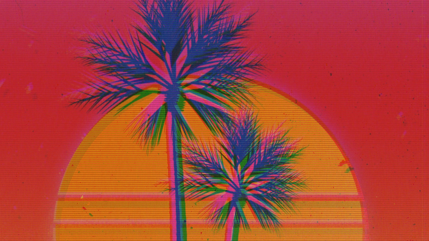 1980s, Vaporwave, Glitch Art, Colorfulness, Orange. Wallpaper in 1366x768 Resolution