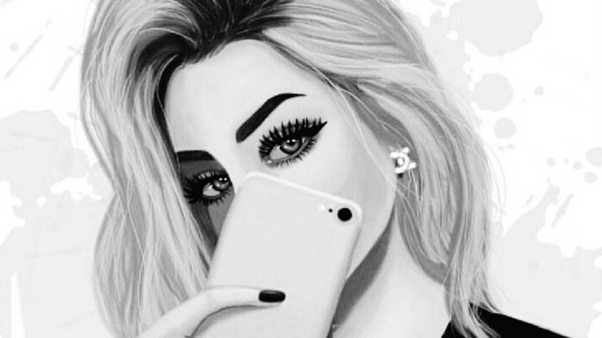 Mujer, En, Negro, Camisa de Manga Larga, Tenencia, Iphone. Wallpaper in 1920x1080 Resolution