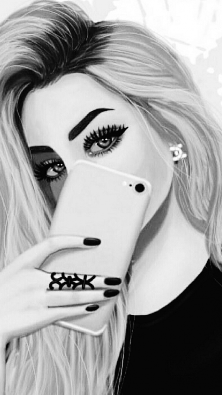 Woman in Black Long Sleeve Shirt Holding Iphone. Wallpaper in 750x1334 Resolution