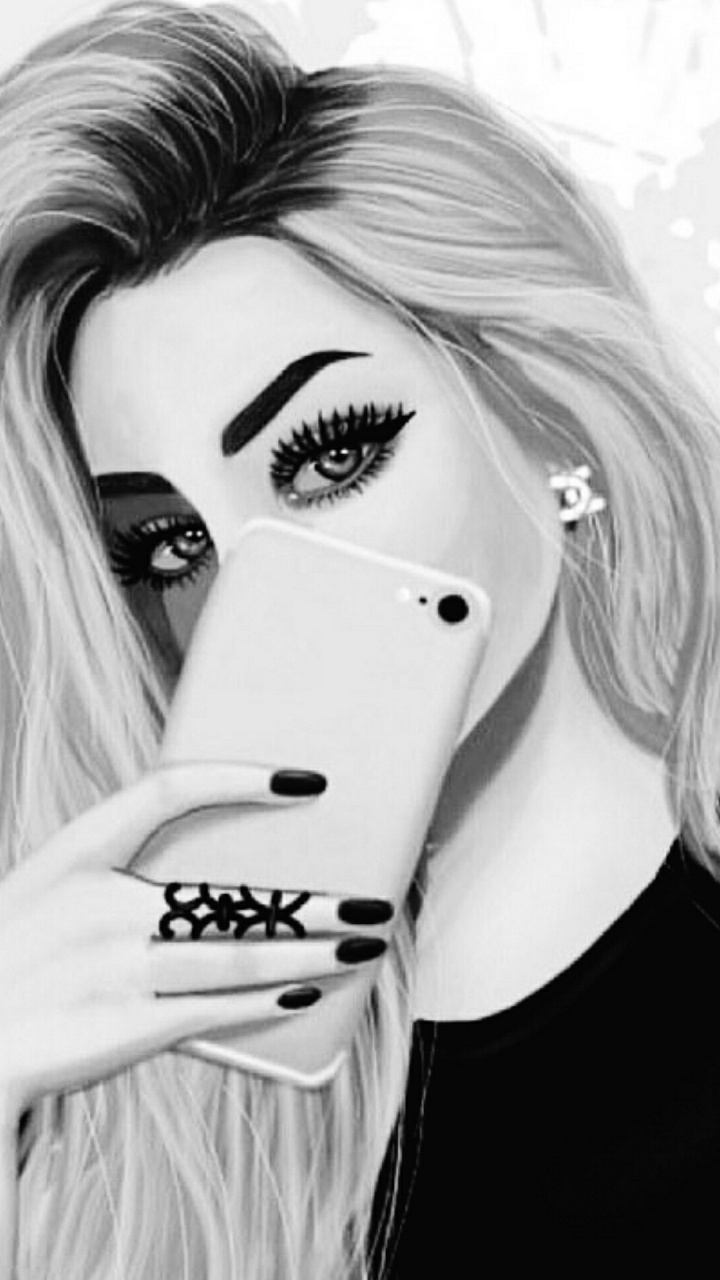 Frau im Schwarzen Langarmhemd Mit IPhone. Wallpaper in 720x1280 Resolution