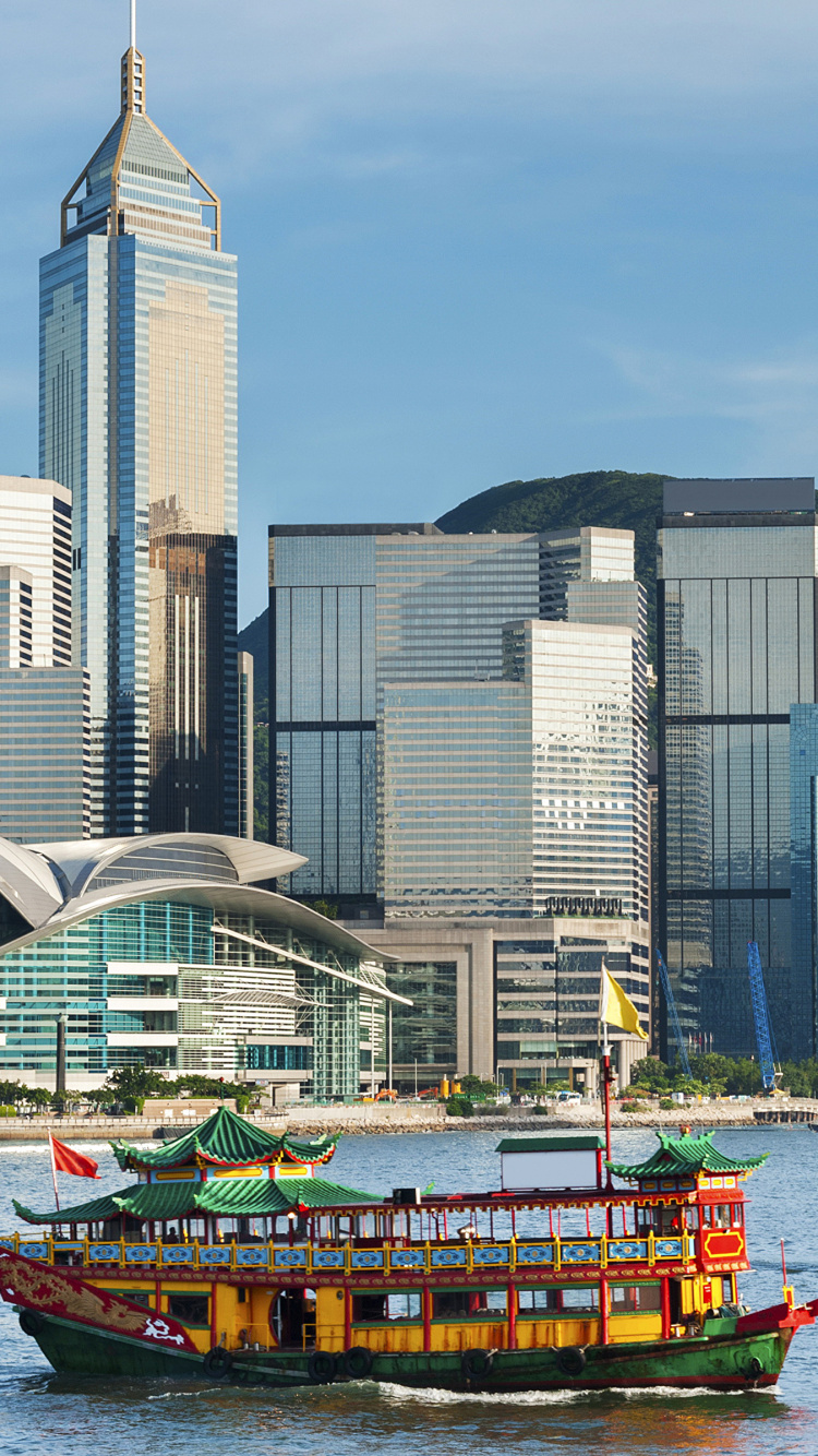 Wan Chai District, 水运, 城市, 天际线, 城市景观 壁纸 750x1334 允许