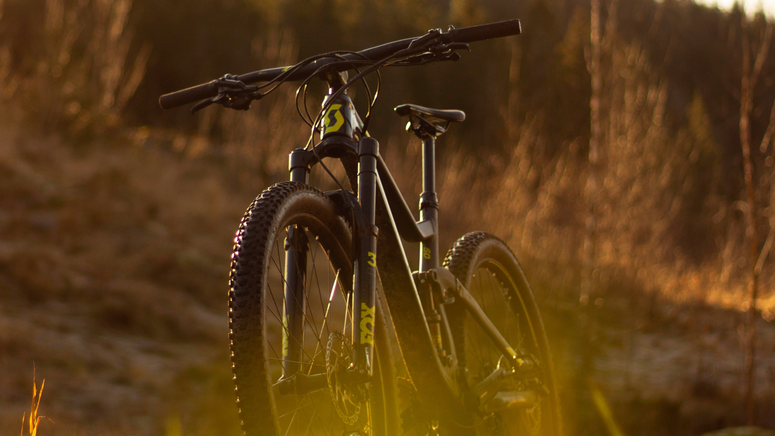 Black Mountain Bike on Green Grass Field During Daytime. Wallpaper in 2560x1440 Resolution