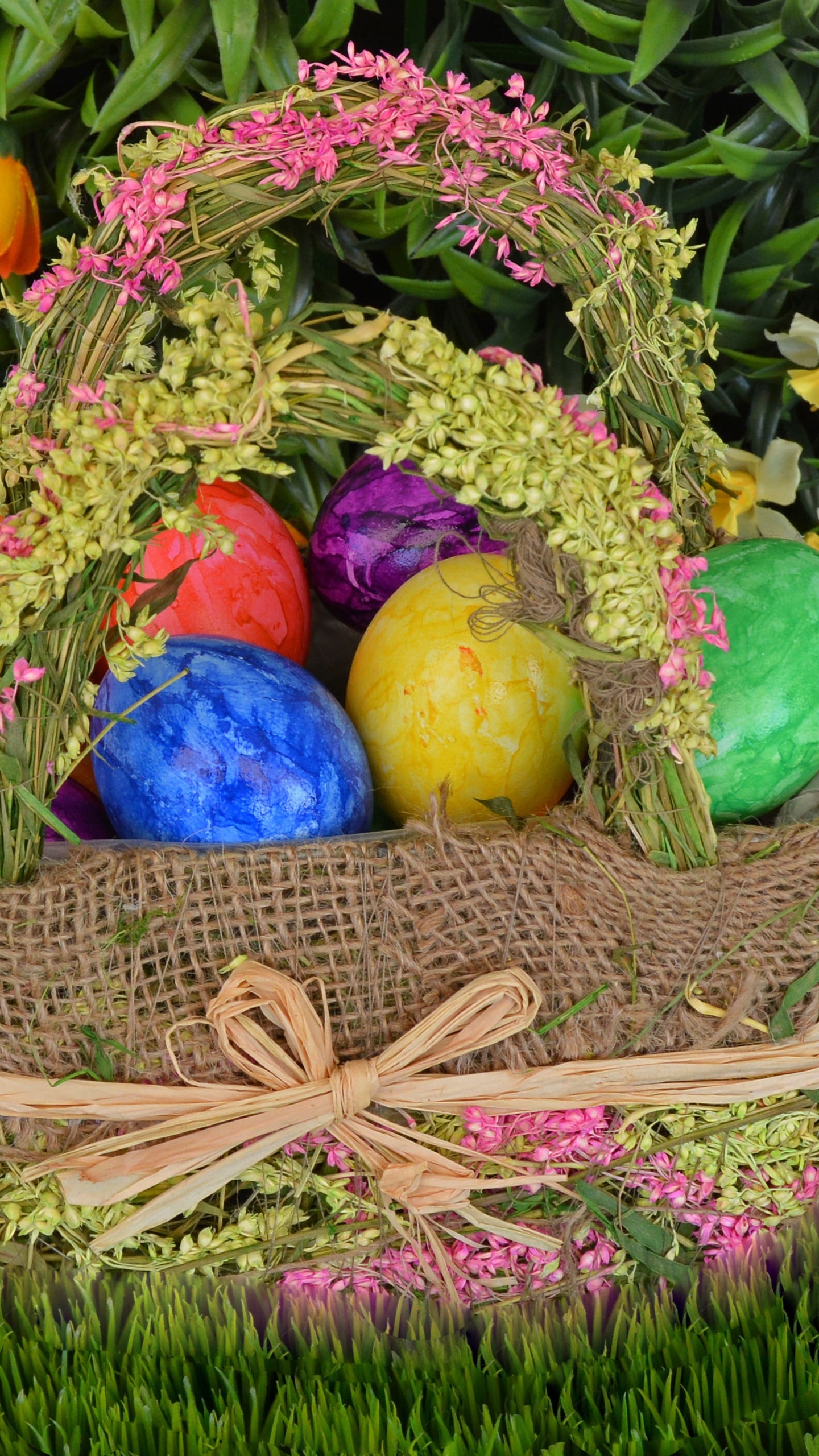 Easter Basket, Egg Hunt, Easter Egg, Grass, Easter. Wallpaper in 1440x2560 Resolution