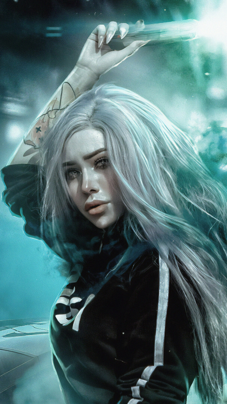 Mujer en Chaqueta de Cuero Negro. Wallpaper in 750x1334 Resolution