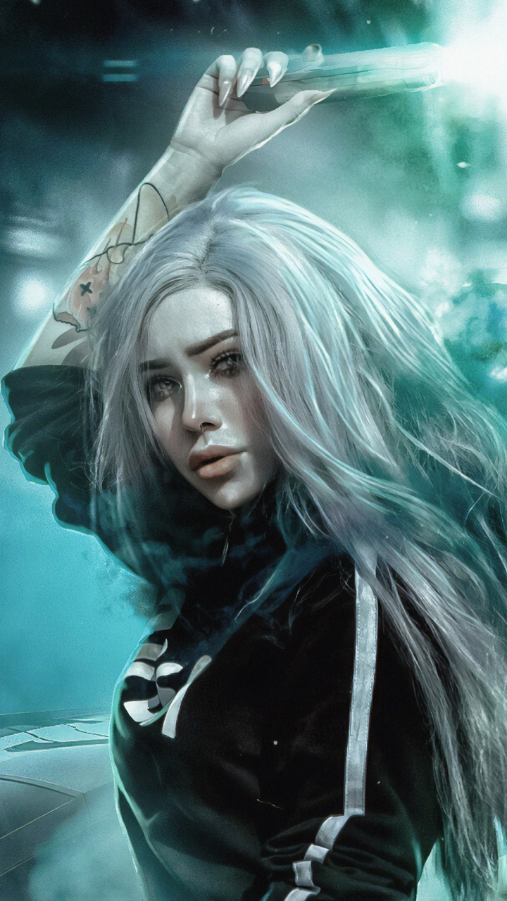 Frau in Schwarzer Lederjacke. Wallpaper in 720x1280 Resolution