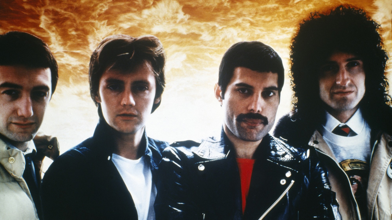 Freddie Mercury, John Deacon, Queen, Brian May, Roger Meddows Taylor. Wallpaper in 1366x768 Resolution