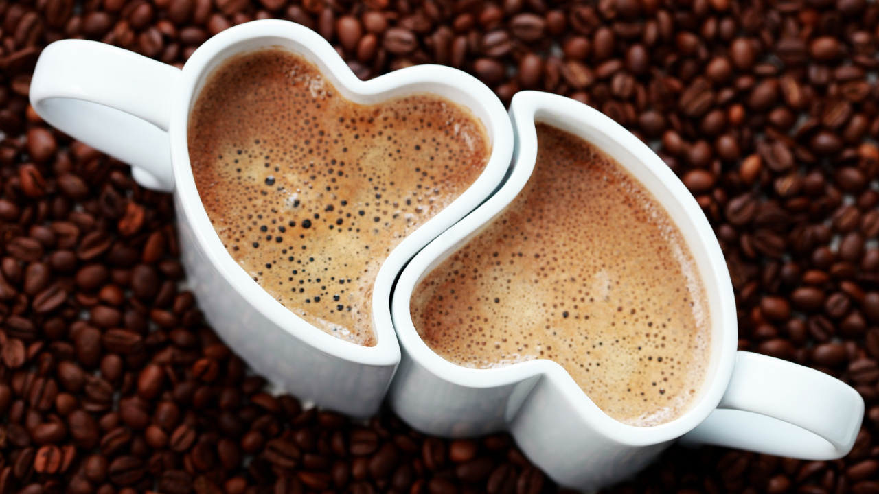 Heart Shaped White Ceramic Container on Brown Coffee Beans. Wallpaper in 1280x720 Resolution