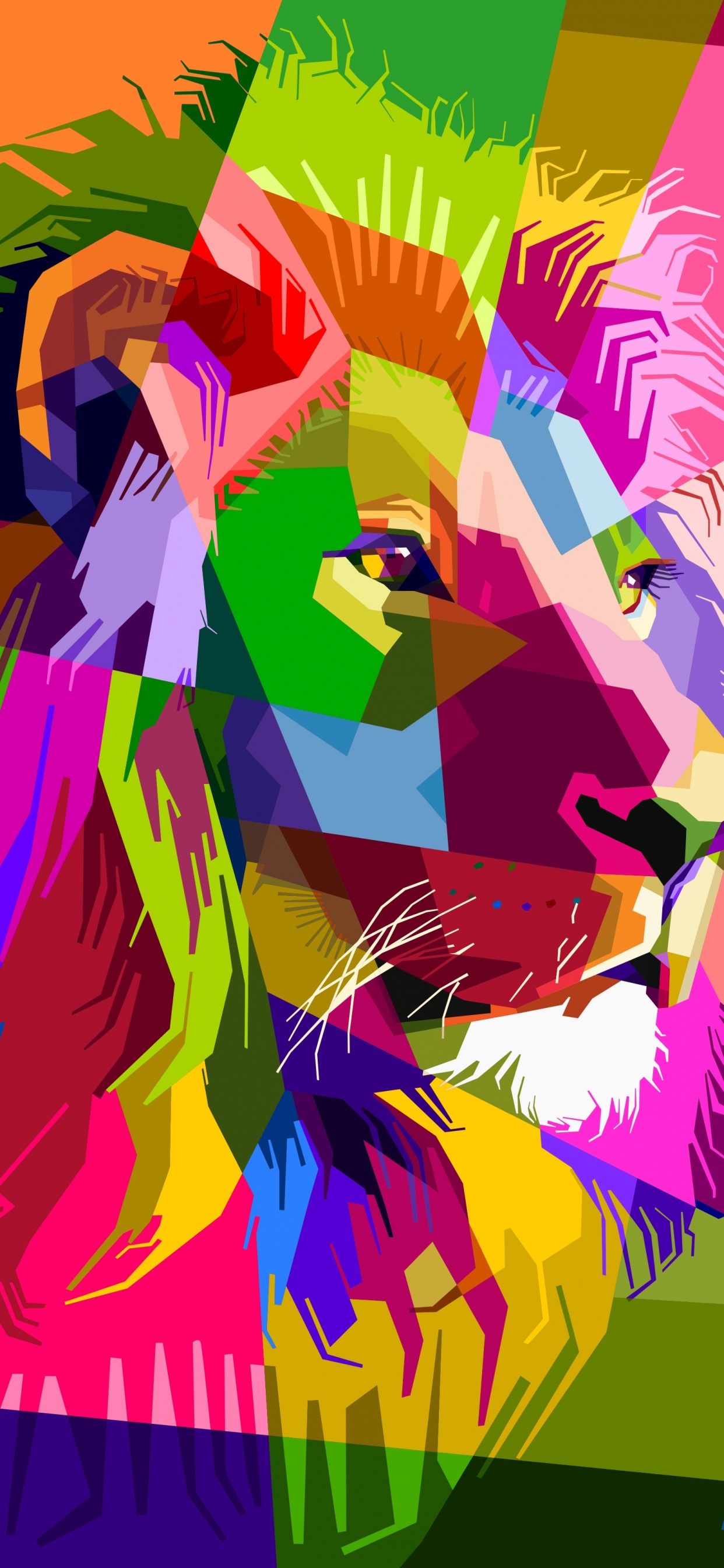Purple Yellow and Pink Lion Painting. Wallpaper in 1242x2688 Resolution